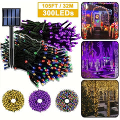 8-Mode LED Solar String Lights Green Wire Waterproof Outdoor Christmas Decor