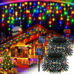 8-Mode LED Solar String Lights Green Wire Waterproof Outdoor Christmas Decor