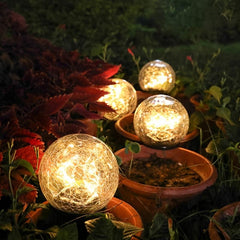 1pc Garden Solar Lights Cracked Glass Ball Warm LED Waterproof Outdoor Decor