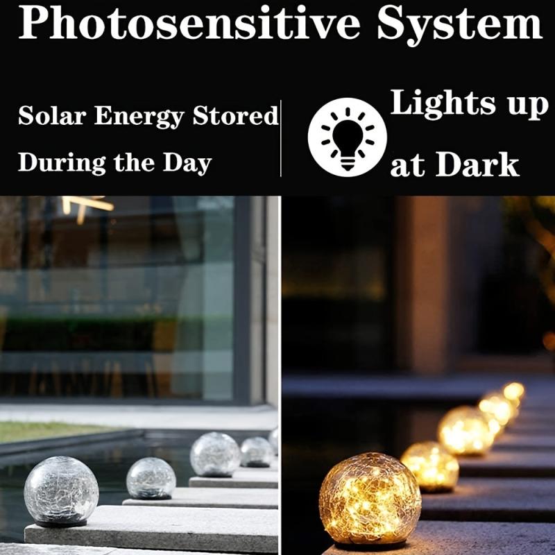 1pc Garden Solar Lights Cracked Glass Ball Warm LED Waterproof Outdoor Decor
