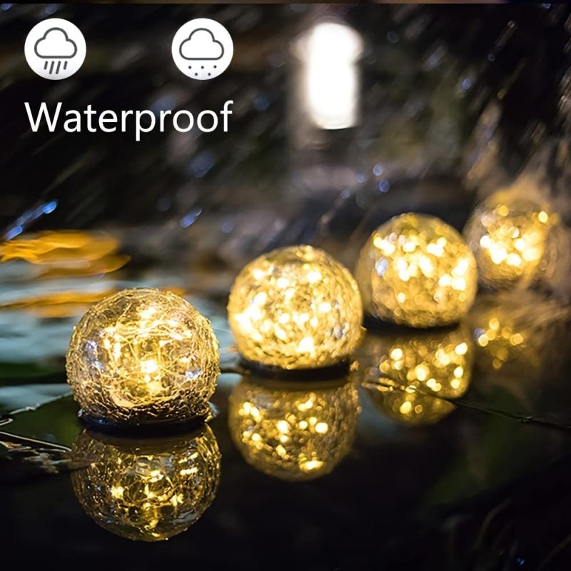 1pc Garden Solar Lights Cracked Glass Ball Warm LED Waterproof Outdoor Decor