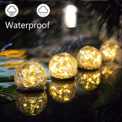 1pc Garden Solar Lights Cracked Glass Ball Warm LED Waterproof Outdoor Decor