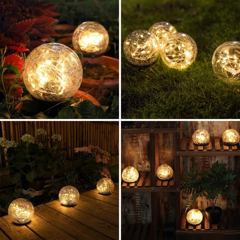 1pc Garden Solar Lights Cracked Glass Ball Warm LED Waterproof Outdoor Decor