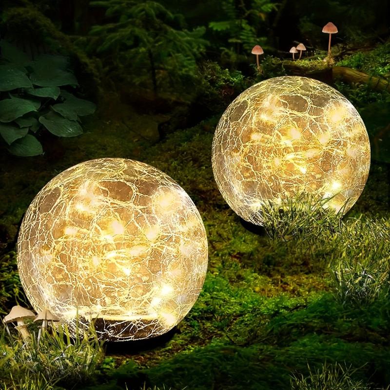 1pc Garden Solar Lights Cracked Glass Ball Warm LED Waterproof Outdoor Decor