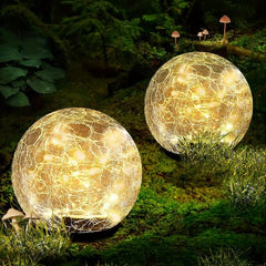 1pc Garden Solar Lights Cracked Glass Ball Warm LED Waterproof Outdoor Decor