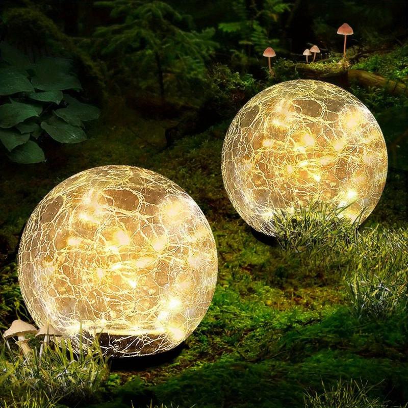 1pc Garden Solar Lights Cracked Glass Ball Warm LED Waterproof Outdoor Decor