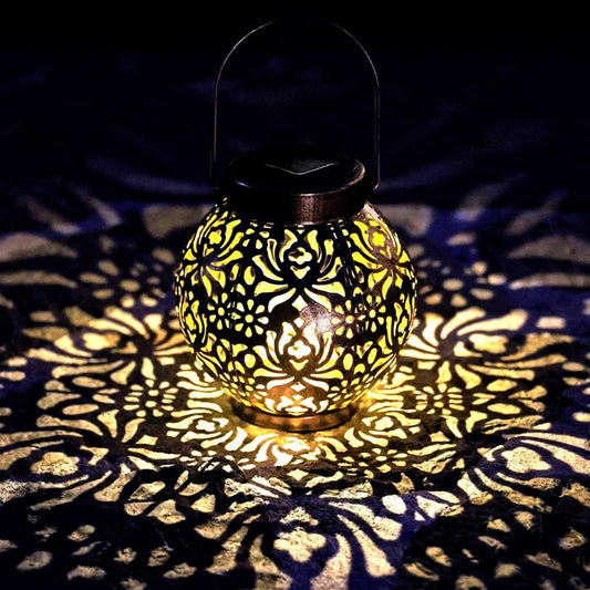 Solar Lantern Lights Outdoor LED Hanging Star Projection Warm Retro Table