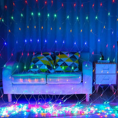 Solar Grid Lamp Curtain Light LED Fairy String Net Mesh Christmas Party Wedding