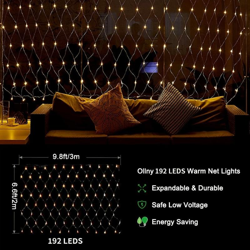 Solar Grid Lamp Curtain Light LED Fairy String Net Mesh Christmas Party Wedding