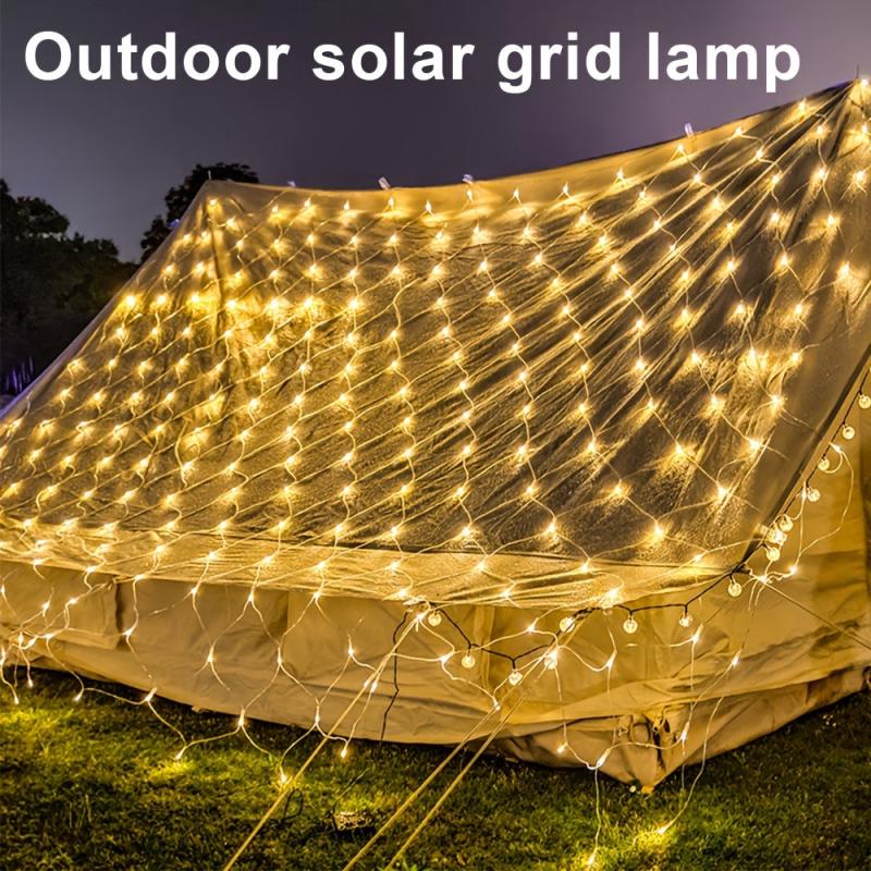 Solar Grid Lamp Curtain Light LED Fairy String Net Mesh Christmas Party Wedding