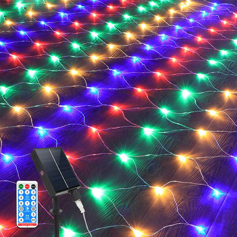 Solar Grid Lamp Curtain Light LED Fairy String Net Mesh Christmas Party Wedding
