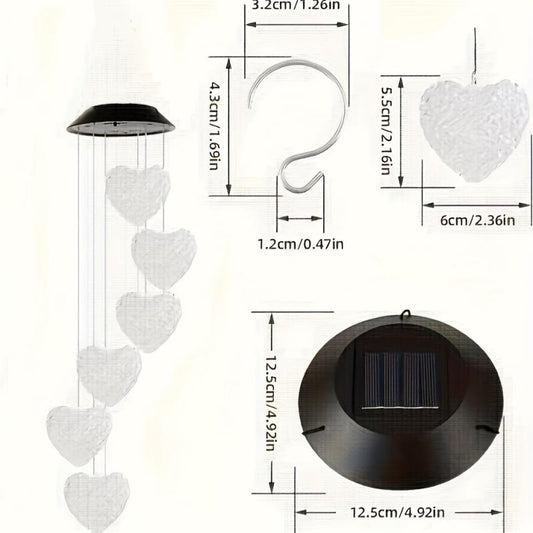 Solar Wind Chime LED Light Pink Love Design for Outdoor Decoration