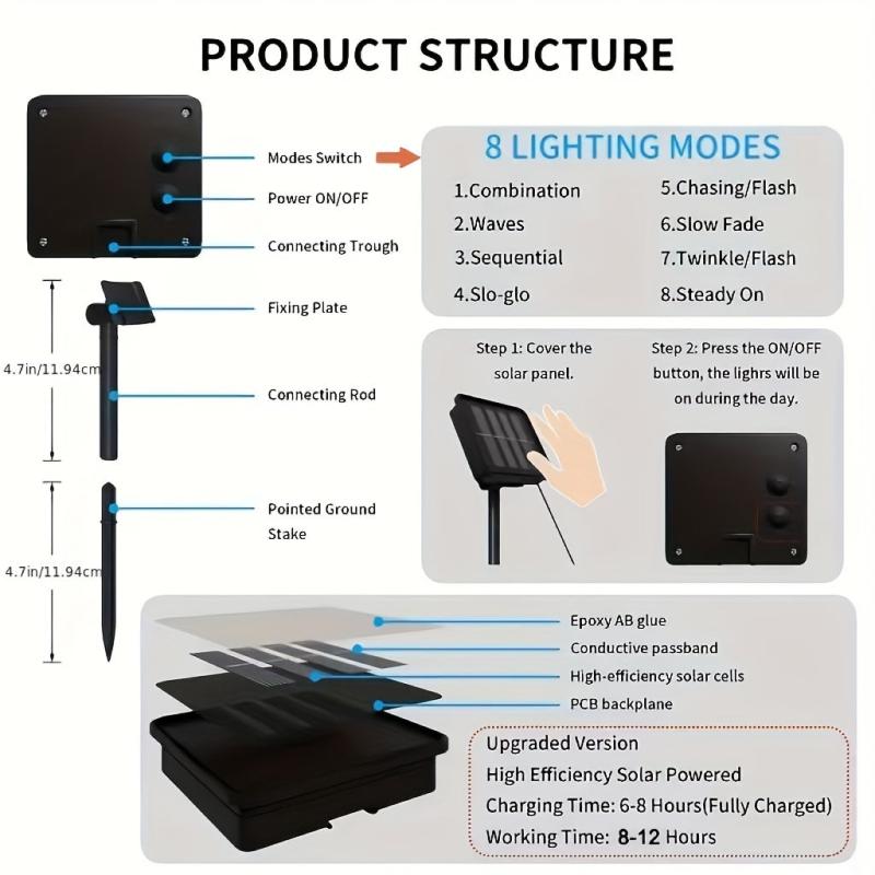 8 Modes Solar String Lights Outdoor Decoration Landscaping