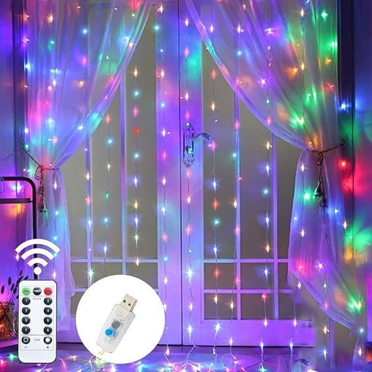 LED Fairy Lights Christmas Curtain Lights 8 Modes Remote Control