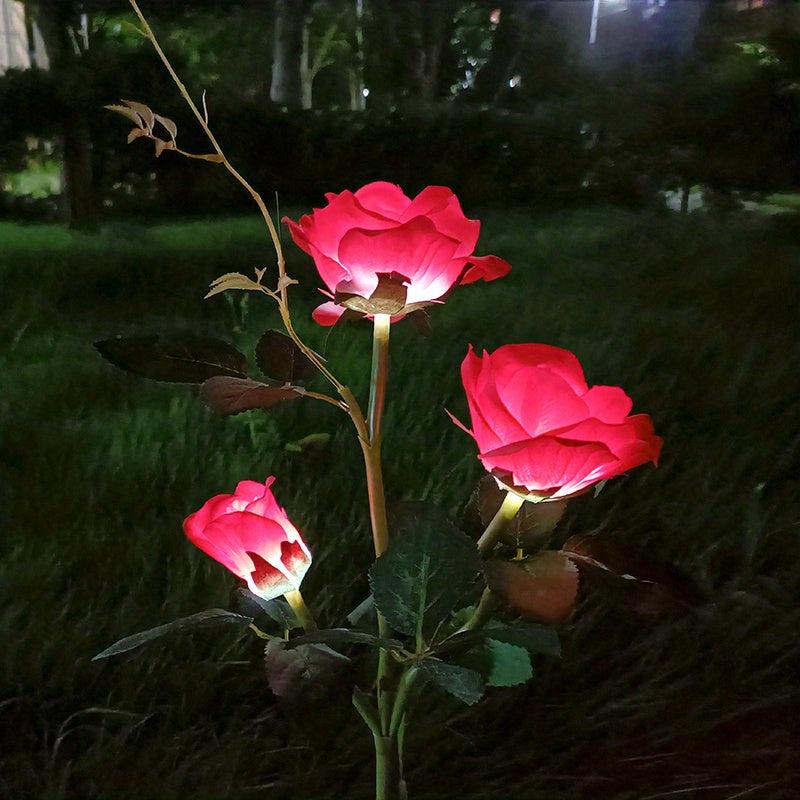Solar Garden Rose Light 3-Head Waterproof Stake Lights