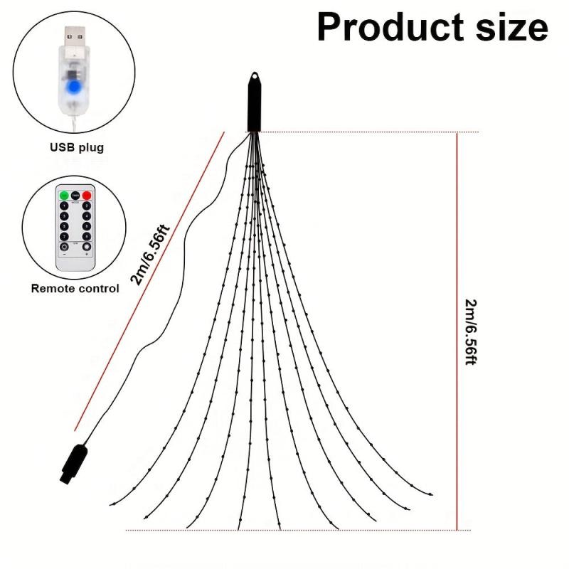 180LED Waterfall Tree Fairy Lights 9 Drop 200cm Outdoor Garland USB Plug