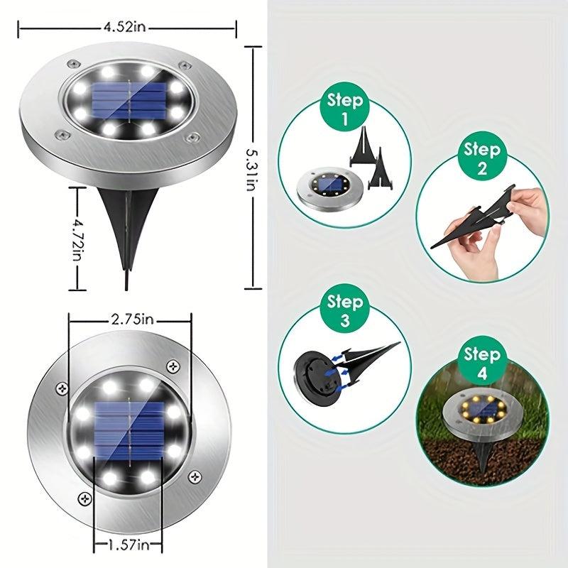 8LED Solar In Ground Lights for Lawns Yards Decks Walkways