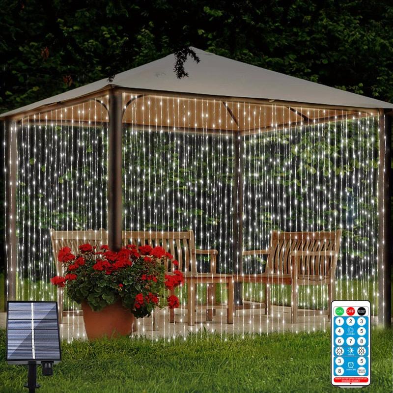 200 LEDs Solar Curtain Lights Outdoor Remote Control Fairy Lights