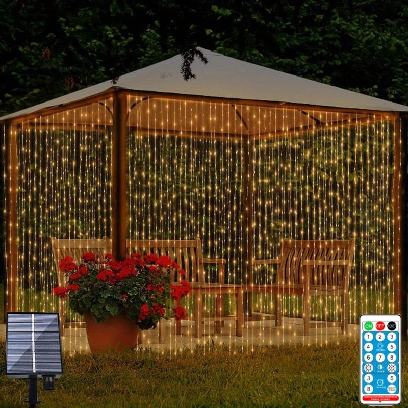 200 LEDs Solar Curtain Lights Outdoor Remote Control Fairy Lights