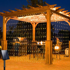 200 LEDs Solar Curtain Lights Outdoor Remote Control Fairy Lights