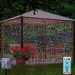 200 LEDs Solar Curtain Lights Outdoor Remote Control Fairy Lights