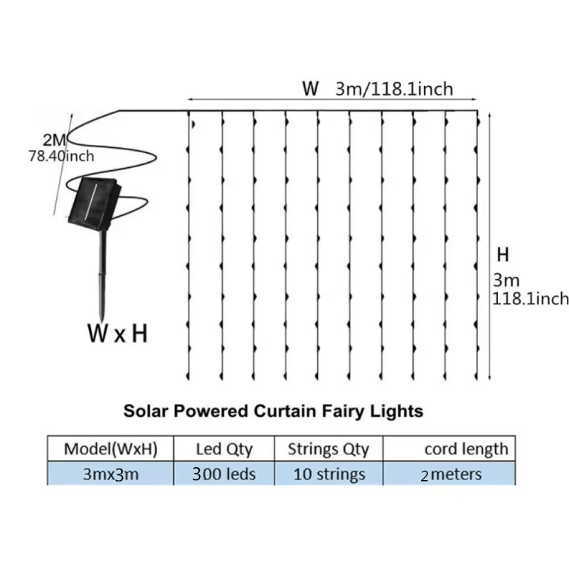 Solar Garland Curtain Lights For Window Waterproof Outdoor