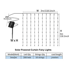 Solar Garland Curtain Lights For Window Waterproof Outdoor