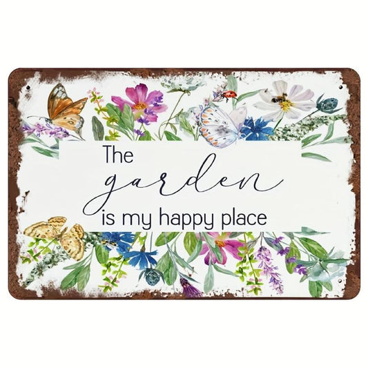 Vintage Art Sign: Garden Is My Happy Place