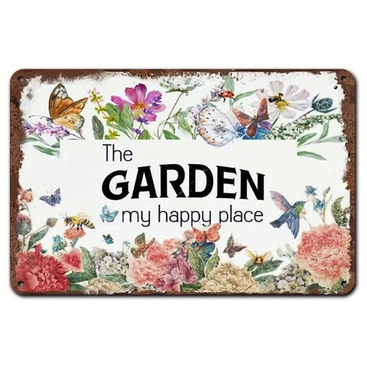 Vintage Art Sign: Garden Is My Happy Place