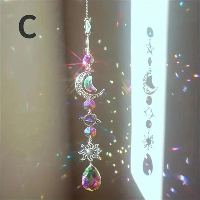 Crystal Wind Chimes Home Garden Decoration Moon Sun Catcher Prism Pendant