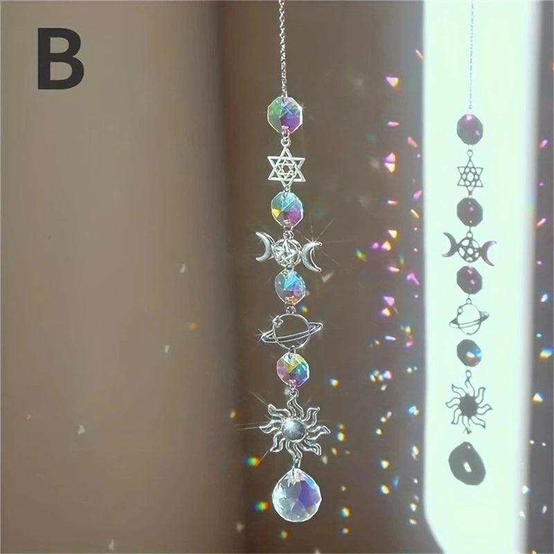 Crystal Wind Chimes Home Garden Decoration Moon Sun Catcher Prism Pendant