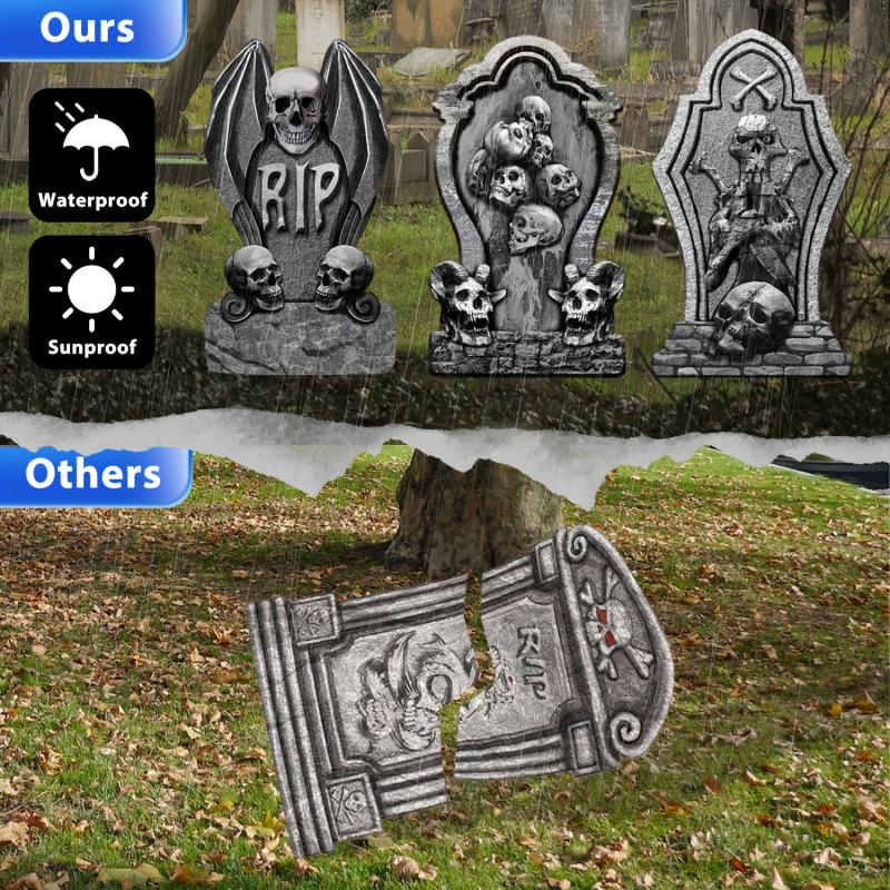3pcs Halloween Skull Tombstone Courtyard Insert