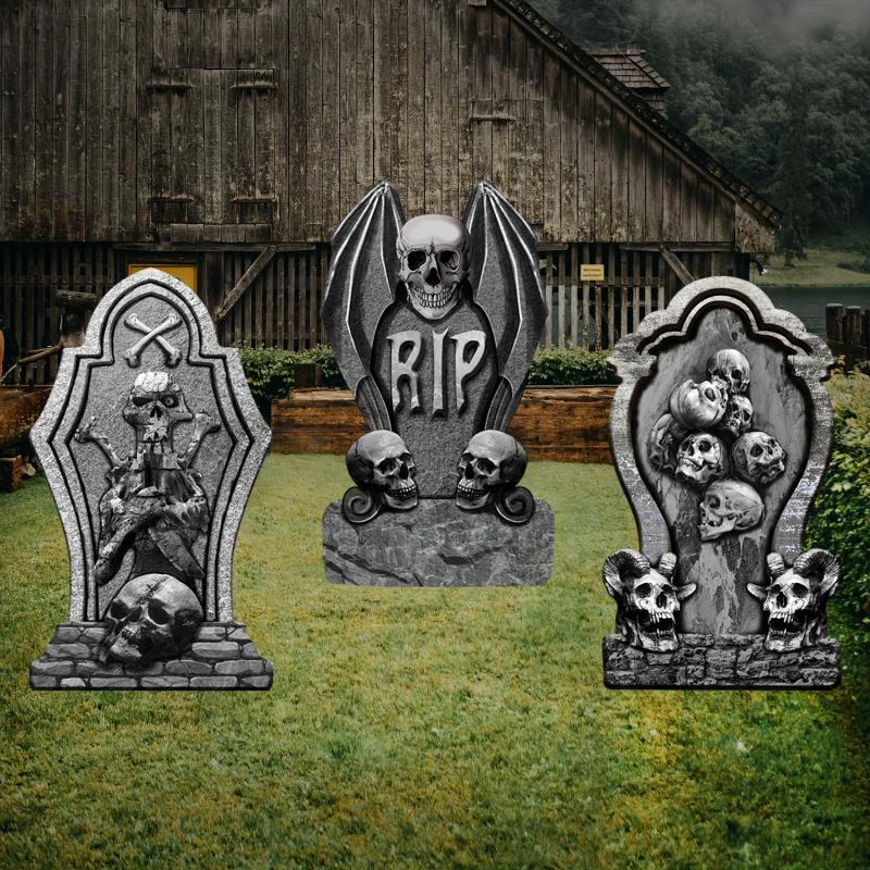 3pcs Halloween Skull Tombstone Courtyard Insert