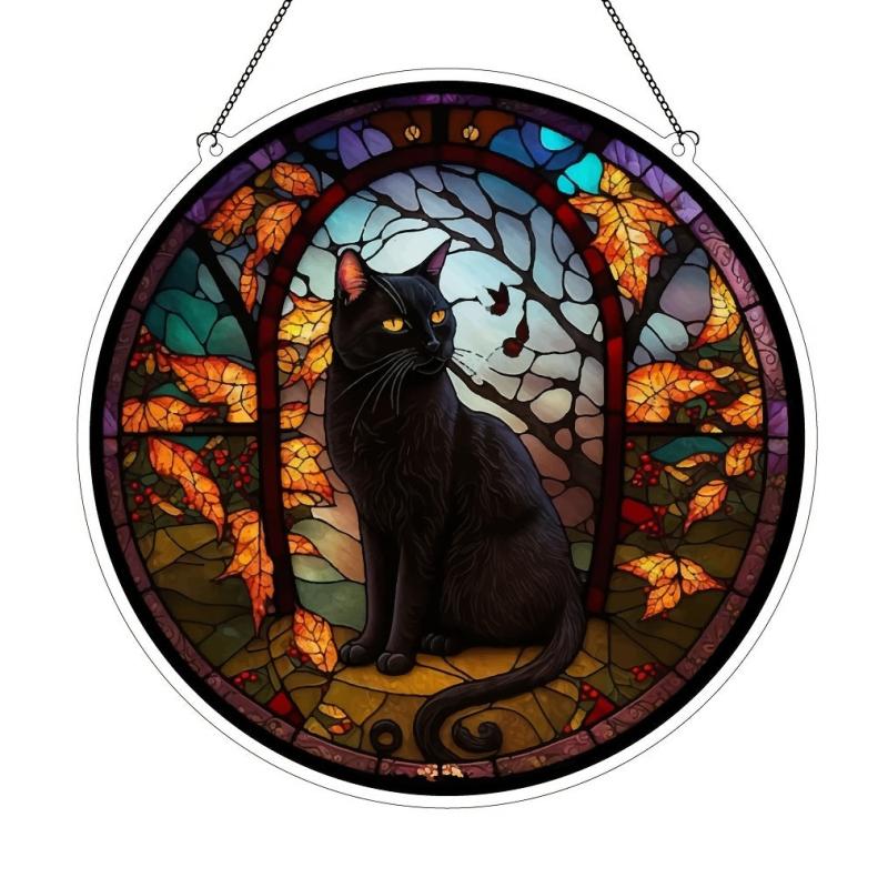 Cat In The Forest Acrylic Window Hanging 15.5x9.5x0.9in Halloween Decor