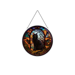 Cat In The Forest Acrylic Window Hanging 15.5x9.5x0.9in Halloween Decor