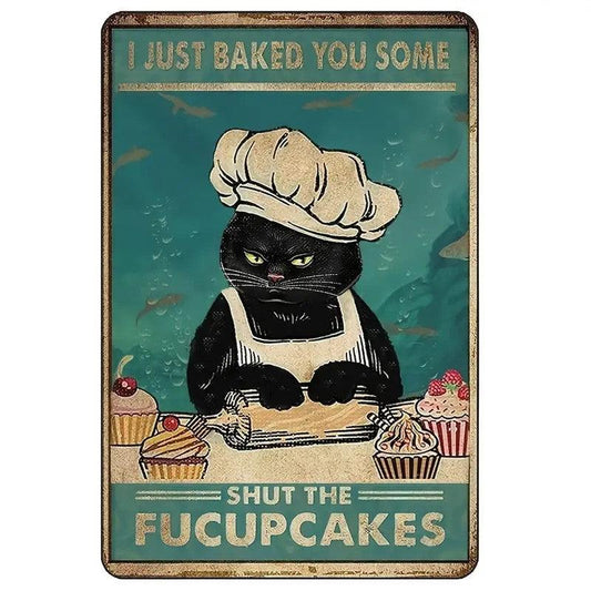 Funny Cat Metal Tin Sign Retro Art Wall Decor
