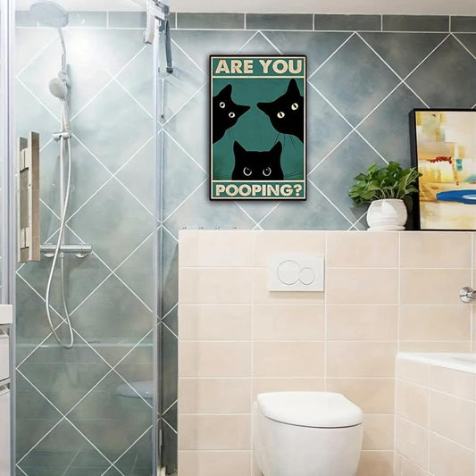 Retro Tin Sign Vintage Cat Are You Pooping Bathroom Decor