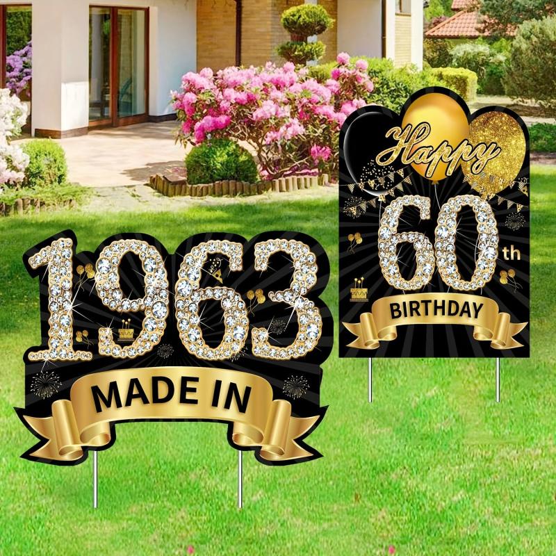 60th Birthday Yard Signs Decorations - Happy 60th Birthday & In 1963 Lawn Sign