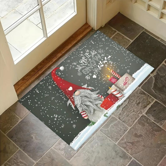 Winter Snow Gnomes Pattern Area Rug Soft Non Slip Absorbent Floor Mats