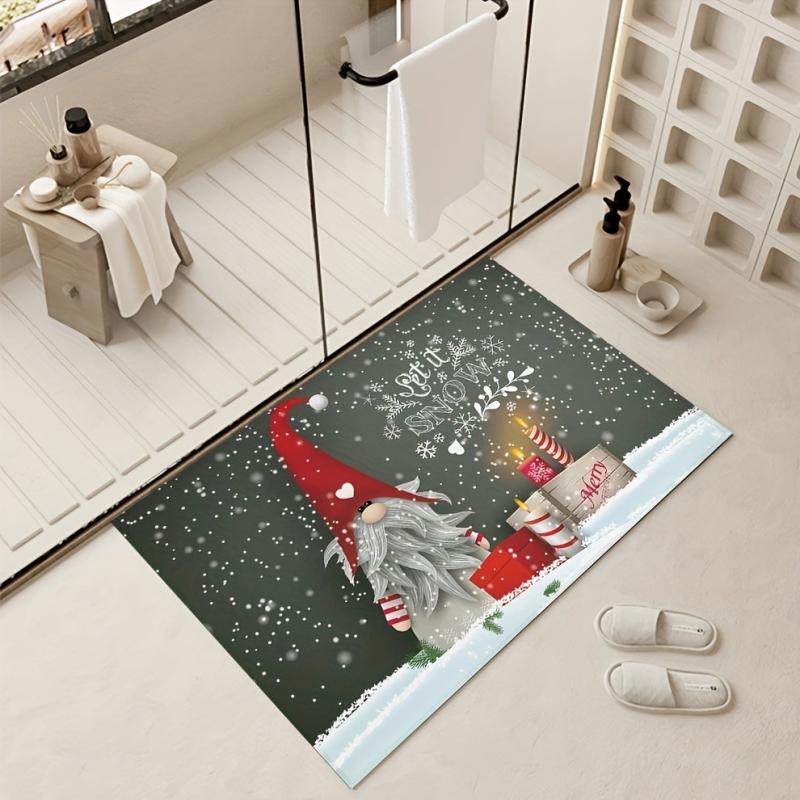 Winter Snow Gnomes Pattern Area Rug Soft Non Slip Absorbent Floor Mats