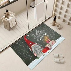 Winter Snow Gnomes Pattern Area Rug Soft Non Slip Absorbent Floor Mats