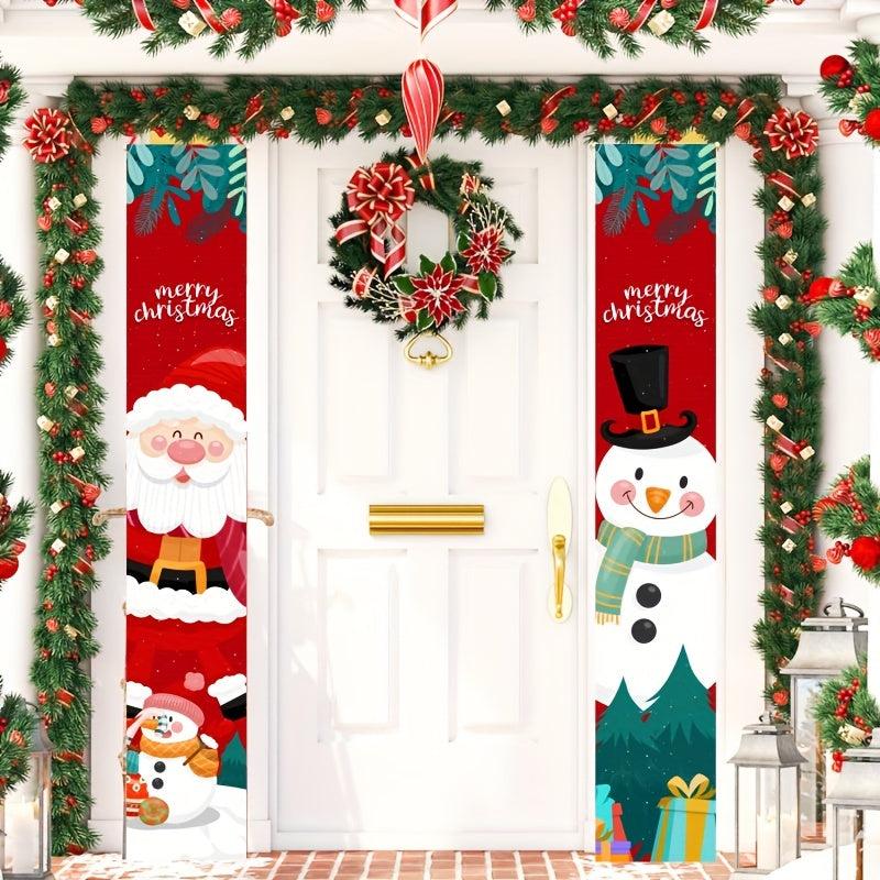 Merry Christmas Door Banner Xmas Santa Claus Flags Wall Decor