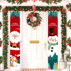 Merry Christmas Door Banner Xmas Santa Claus Flags Wall Decor