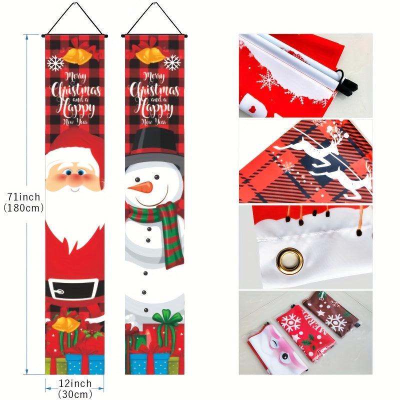 Merry Christmas Door Banner Xmas Santa Claus Flags Wall Decor