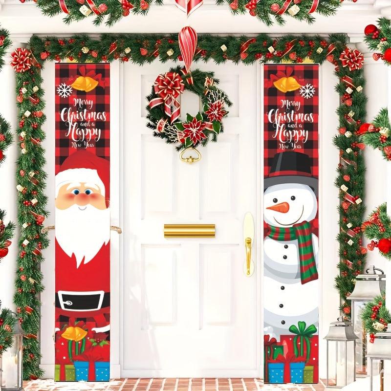 Merry Christmas Door Banner Xmas Santa Claus Flags Wall Decor
