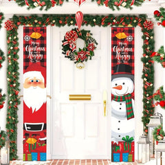 Merry Christmas Door Banner Xmas Santa Claus Flags Wall Decor