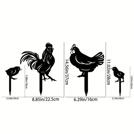 4pc Rooster Silhouette Stake Set for Garden Decor