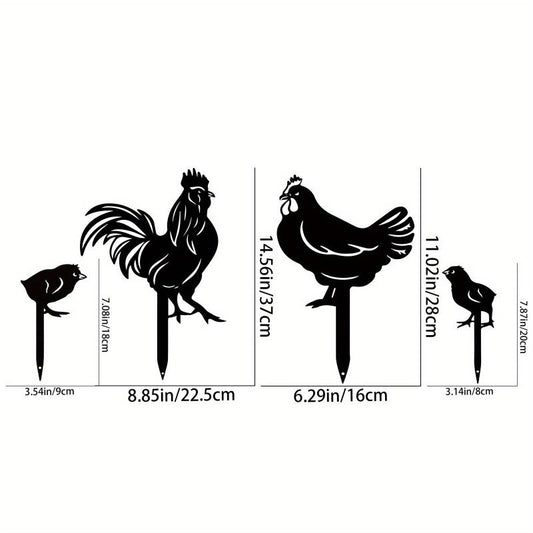 4pc Rooster Silhouette Stake Set for Garden Decor