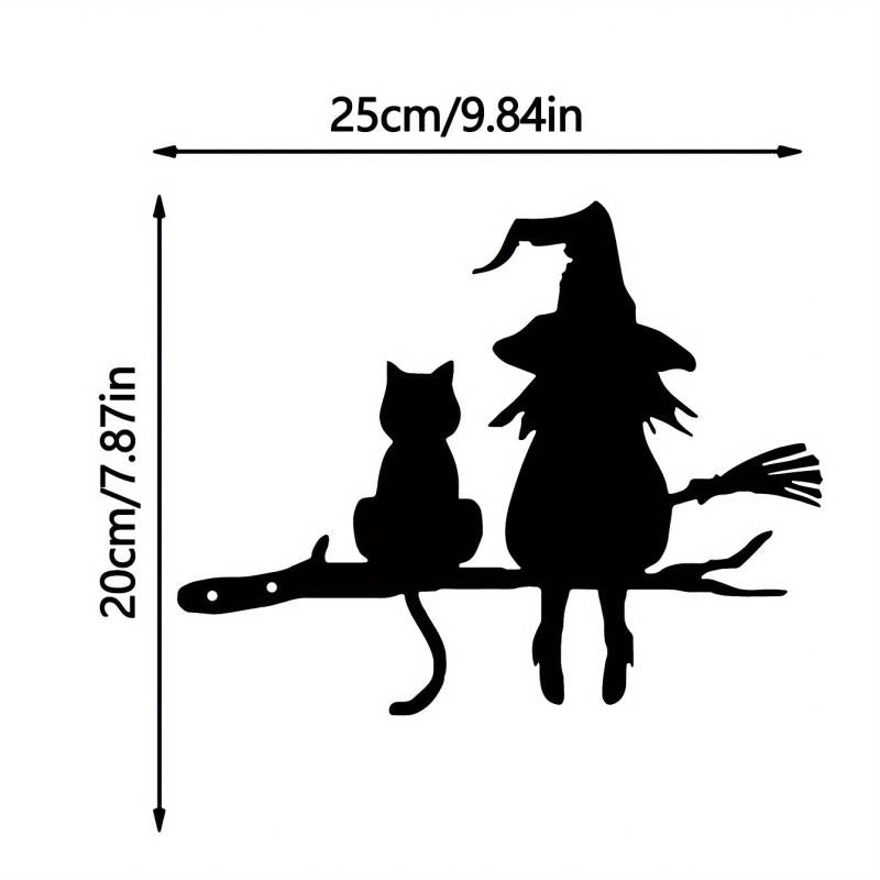 Iron Witch And Cat Garden Stake Yard Art Decor Tree Stump Plug-in