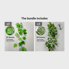 2-3m Simulation Vine with 90pcs Grape Leaves - Green Plants Decoration